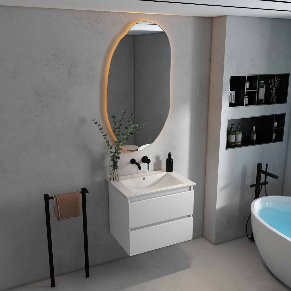 Fontana Rovigo badmeubel 60cm met witte wastafel zonder kraangat mat wit