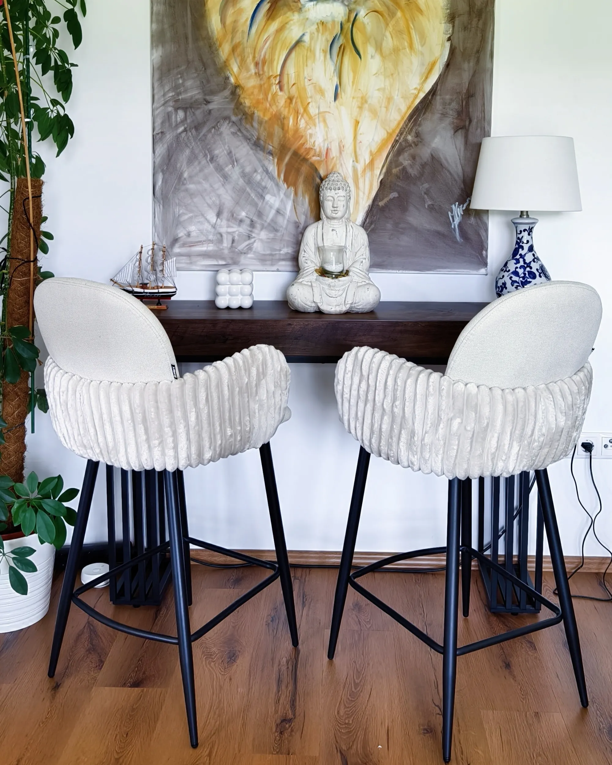 Set van 2 barstoelen AMITY Stof Lichtbeige