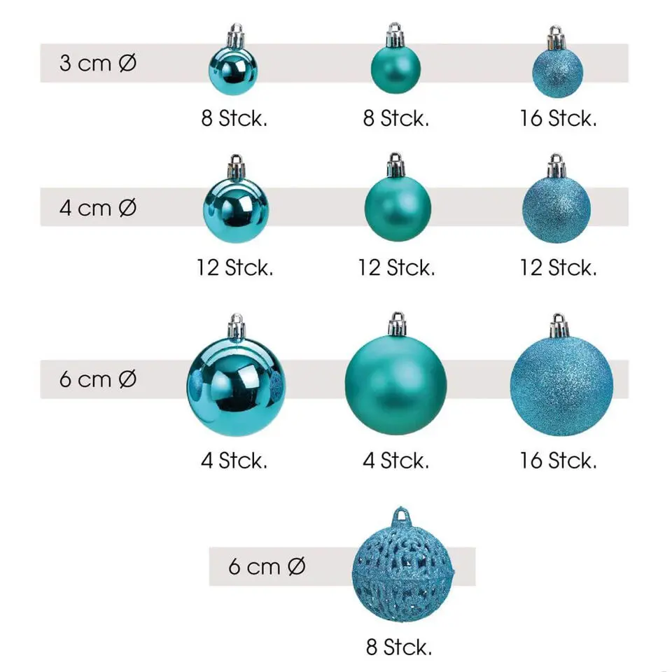 Kerstballen - 100 stuks - turquoise blauw - kunststof - 3-4-6 cm