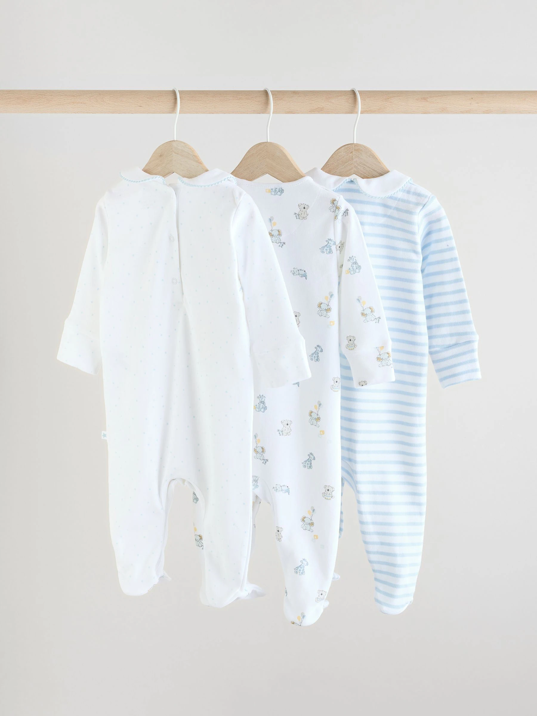 Blauw/wit - Geborduurde babypyjama's 3 stuks (0-2jaar)