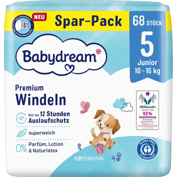 Premium Windeln Größe 5 Junior Jumbo, 68 Stück, 10-16 kg