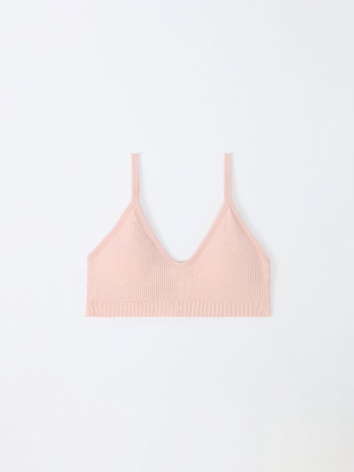 Conjunto com 2 sutiãs canelados sem costura - Rosa Claro