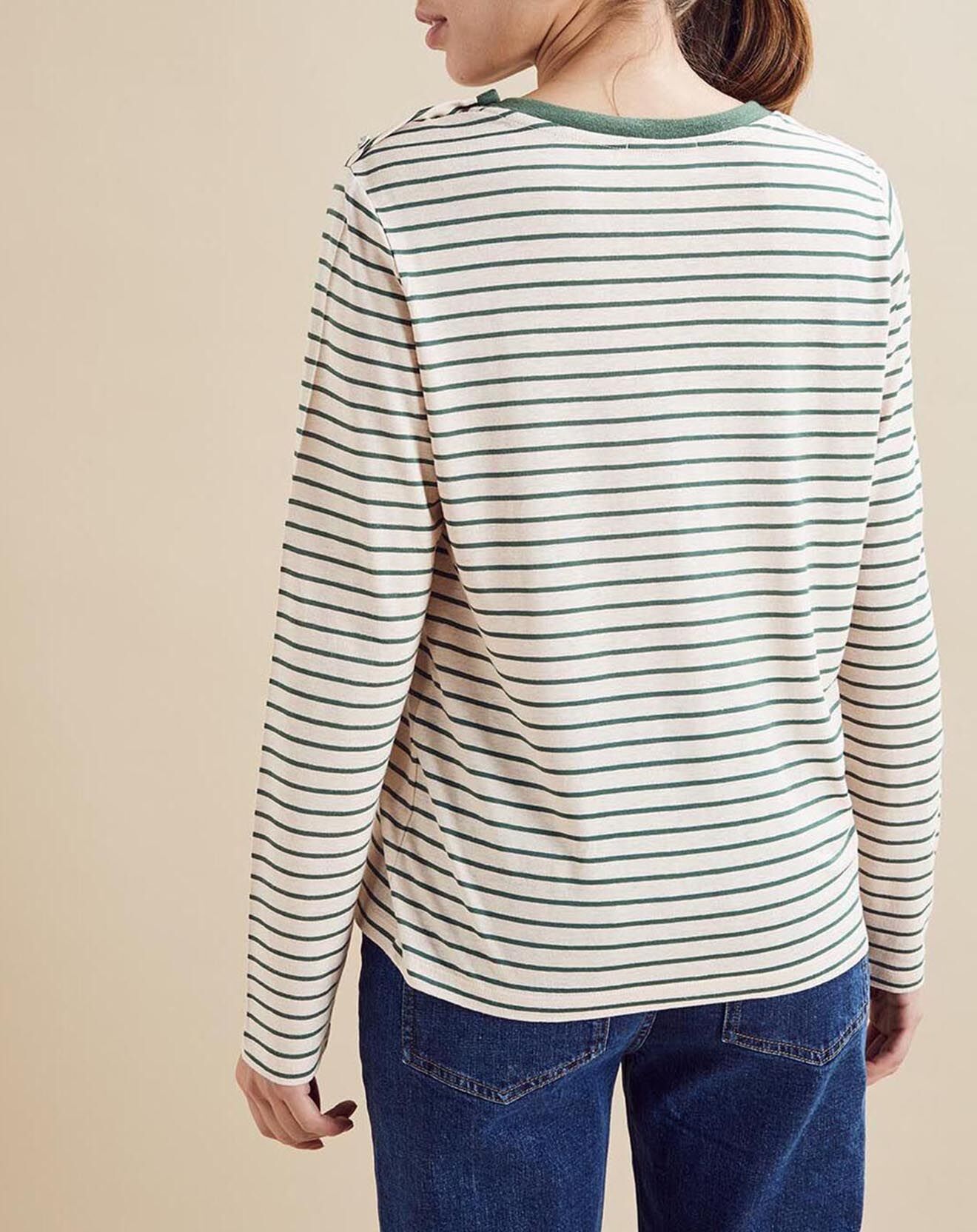 Chloé Stora T-Shirt en Lin mélangé Théodore rayé nude/vert