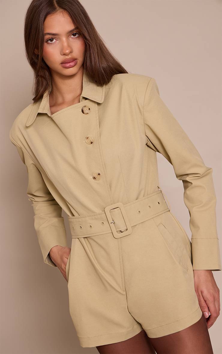 Gris Pierre Combinaison-short Ceinture Détail Trench