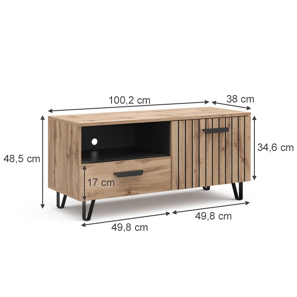 Vicco Lowboard Amber Eiche Wotan 100 x 49 cm mit Schublade und Tür