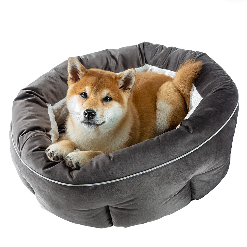 Ferplast couchage arrondi pour chiens et chats marquis 45, lit pour animaux, velours doux, lavable, ø 45 x 16 cm, gris