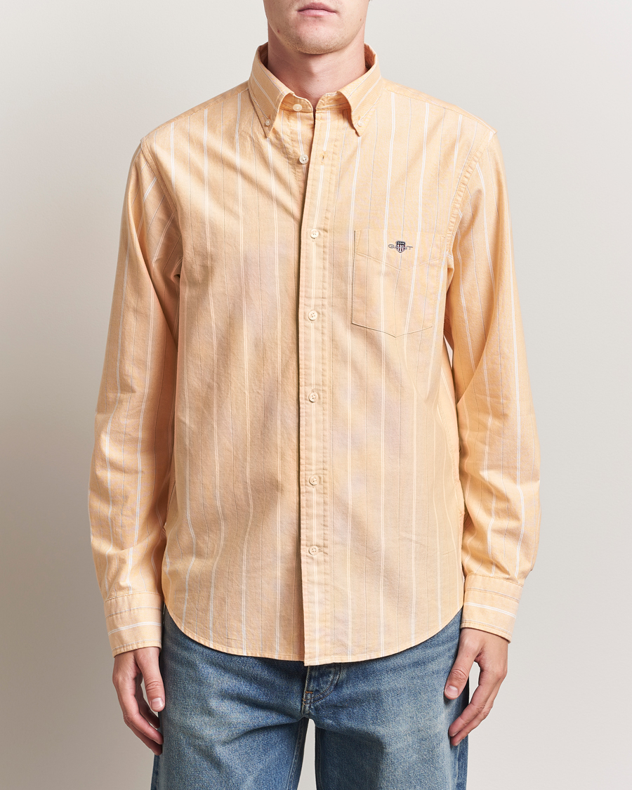 GANT Regular Fit Classic Striped Oxford Shirt Yellow Lichen