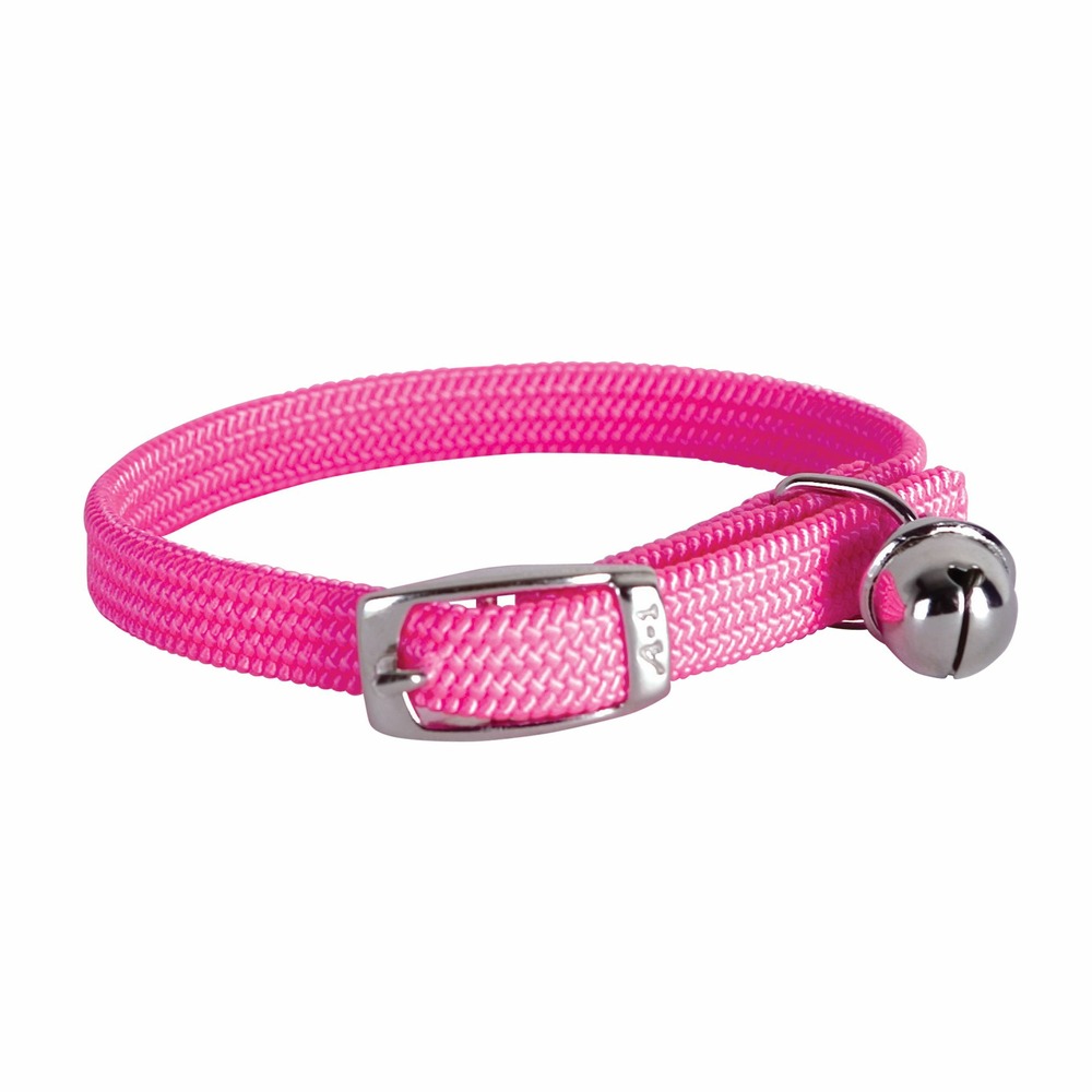 Collier nylon simple chromé chat rose