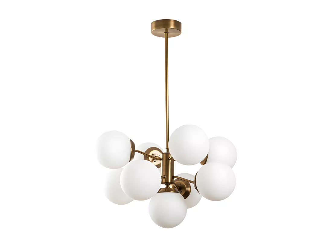 Suspension en métal - 9 globes - H. 80 cm - Blanc et doré - MUDONI