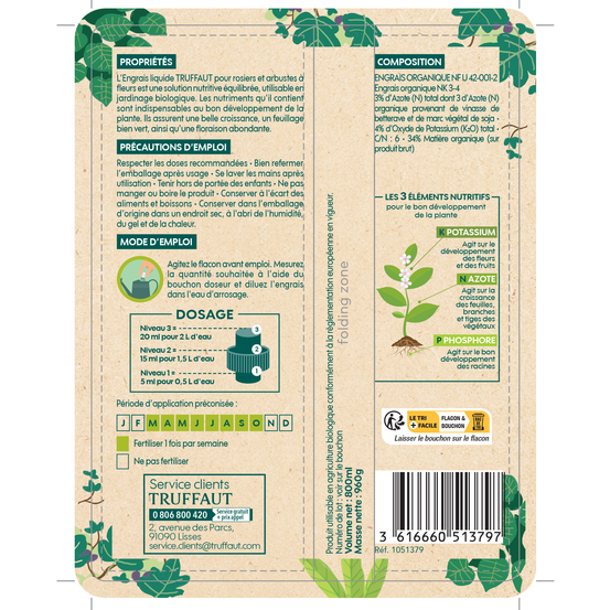 Engrais liquide Truffaut rosiers et arbustes à fleurs 800 ml
