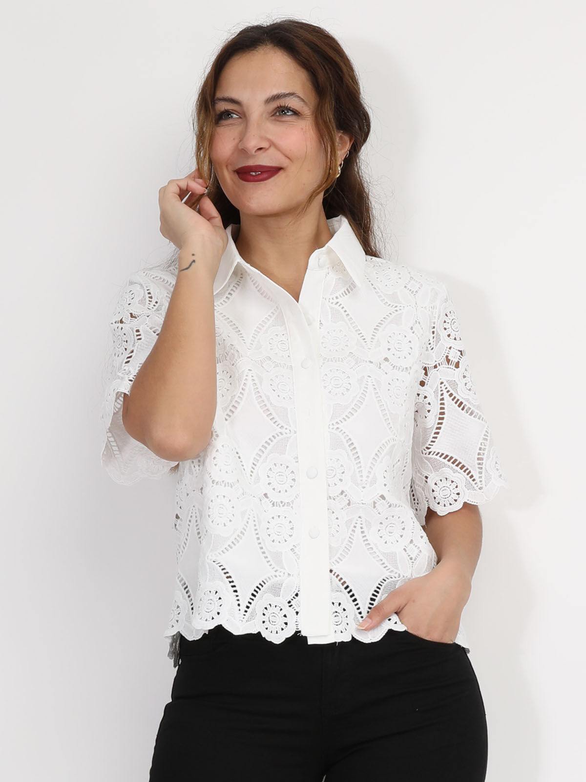 Chemise en dentelle crochet- Blanc