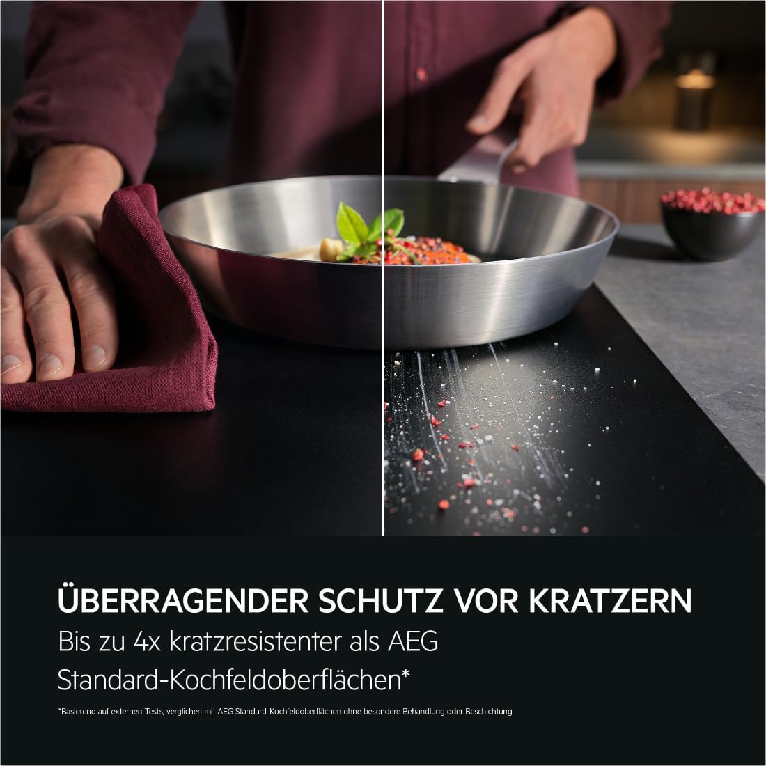 AEG Induktionskochfeld autark 80cm, Made in Germany, 5 Flex-Zonen mit Kratzresistenter SaphirMatt-Oberfläche, Powerfunktion, 2x Bridge-Kombination 2er Zonen, Slider, Hob²Hood, rahmenlos, TK85IM0FSZ