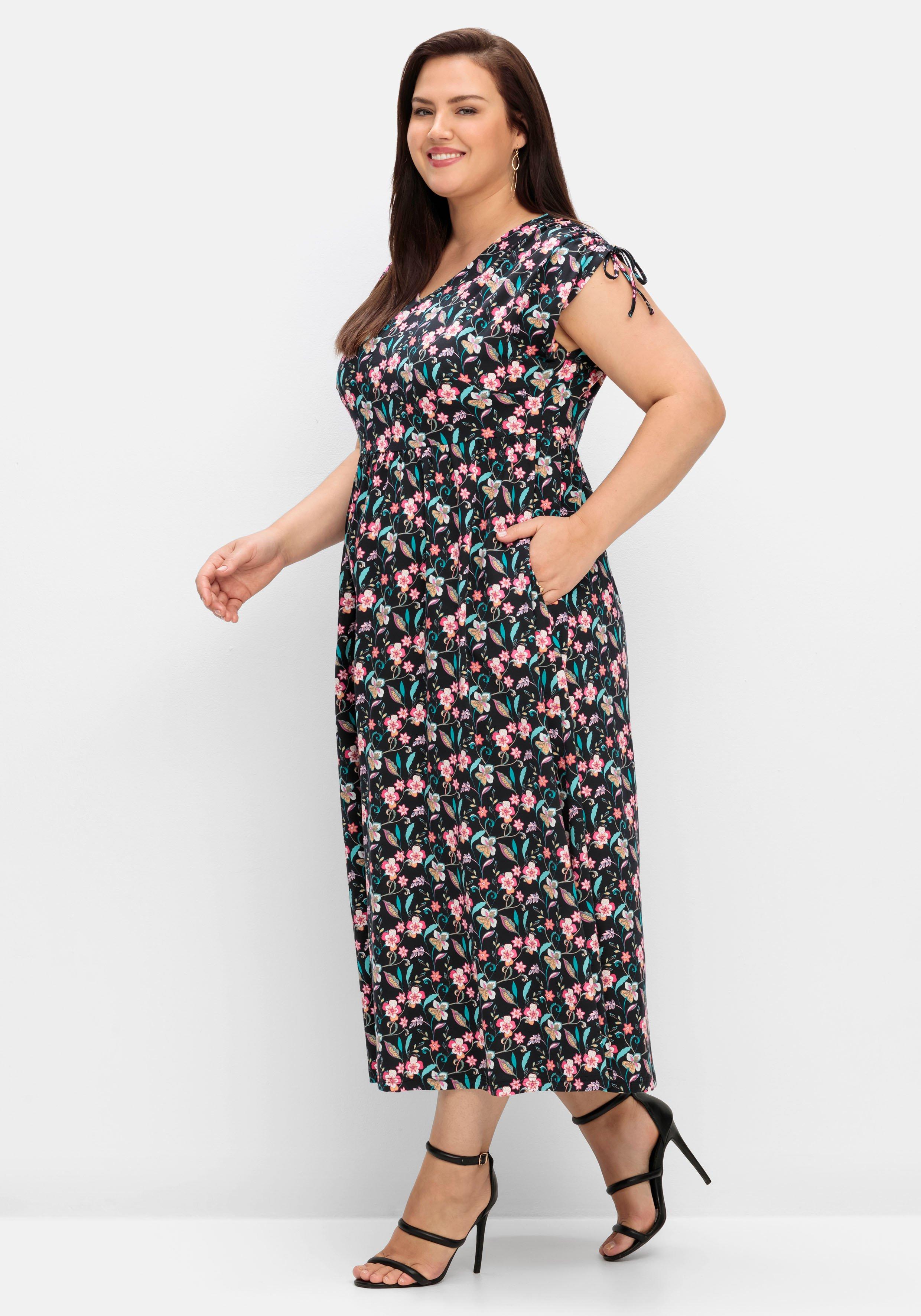 Jerseykleid mit Blumenprint und weitem Rock