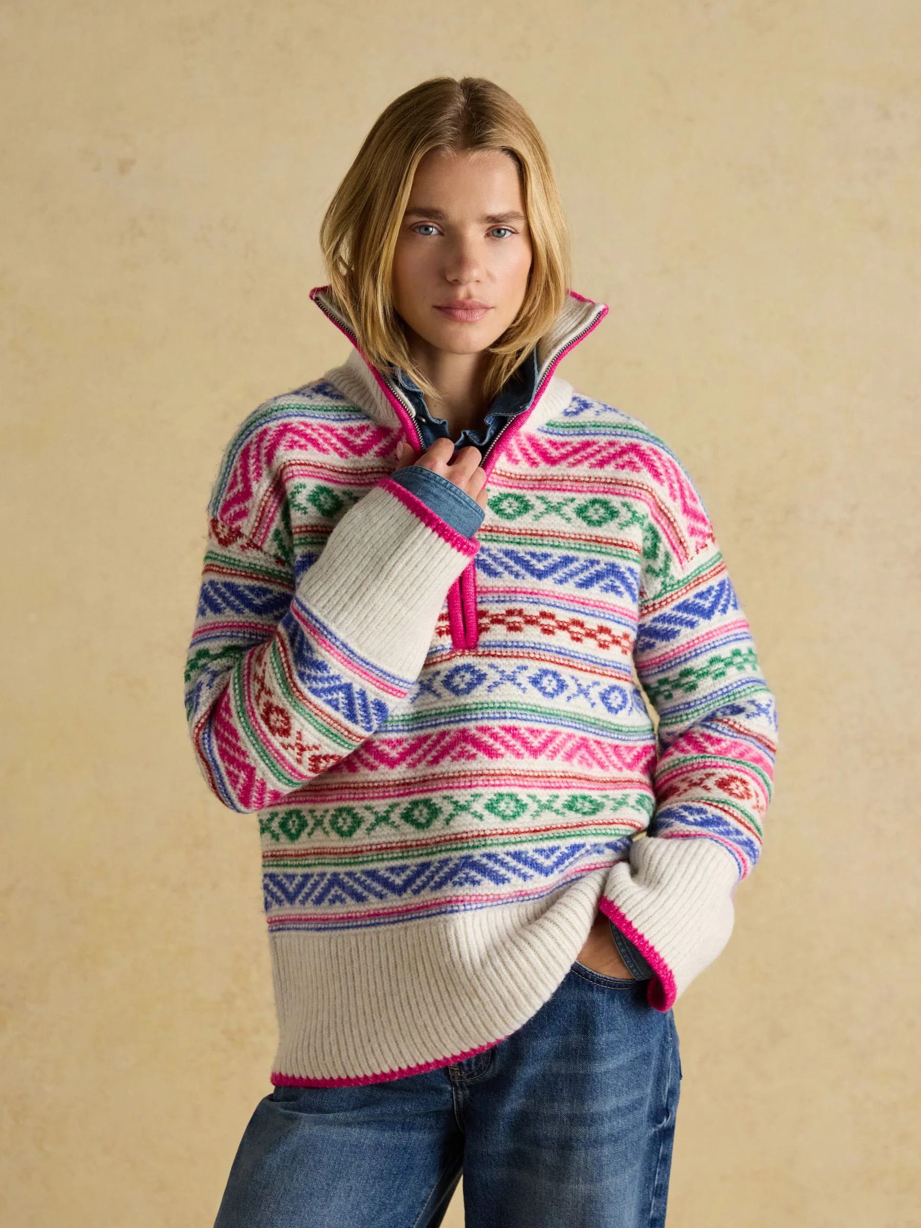 Joules Allaway Fair Isle gebreide trui met kwartrits