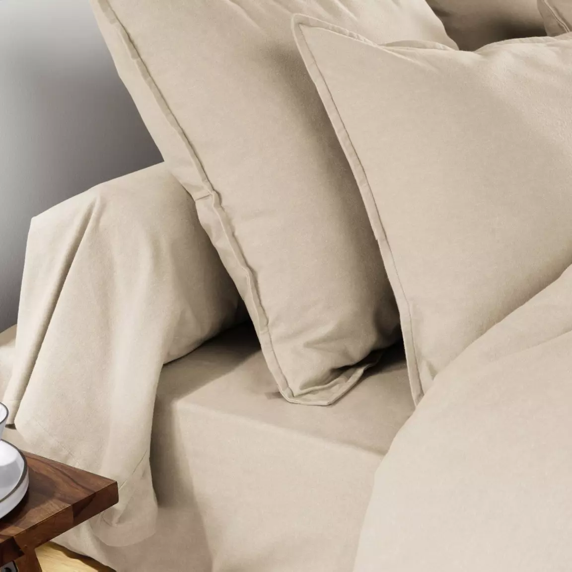 Taie d'oreiller carrée flanelle de coton (63 x 63 cm) Théa Beige
