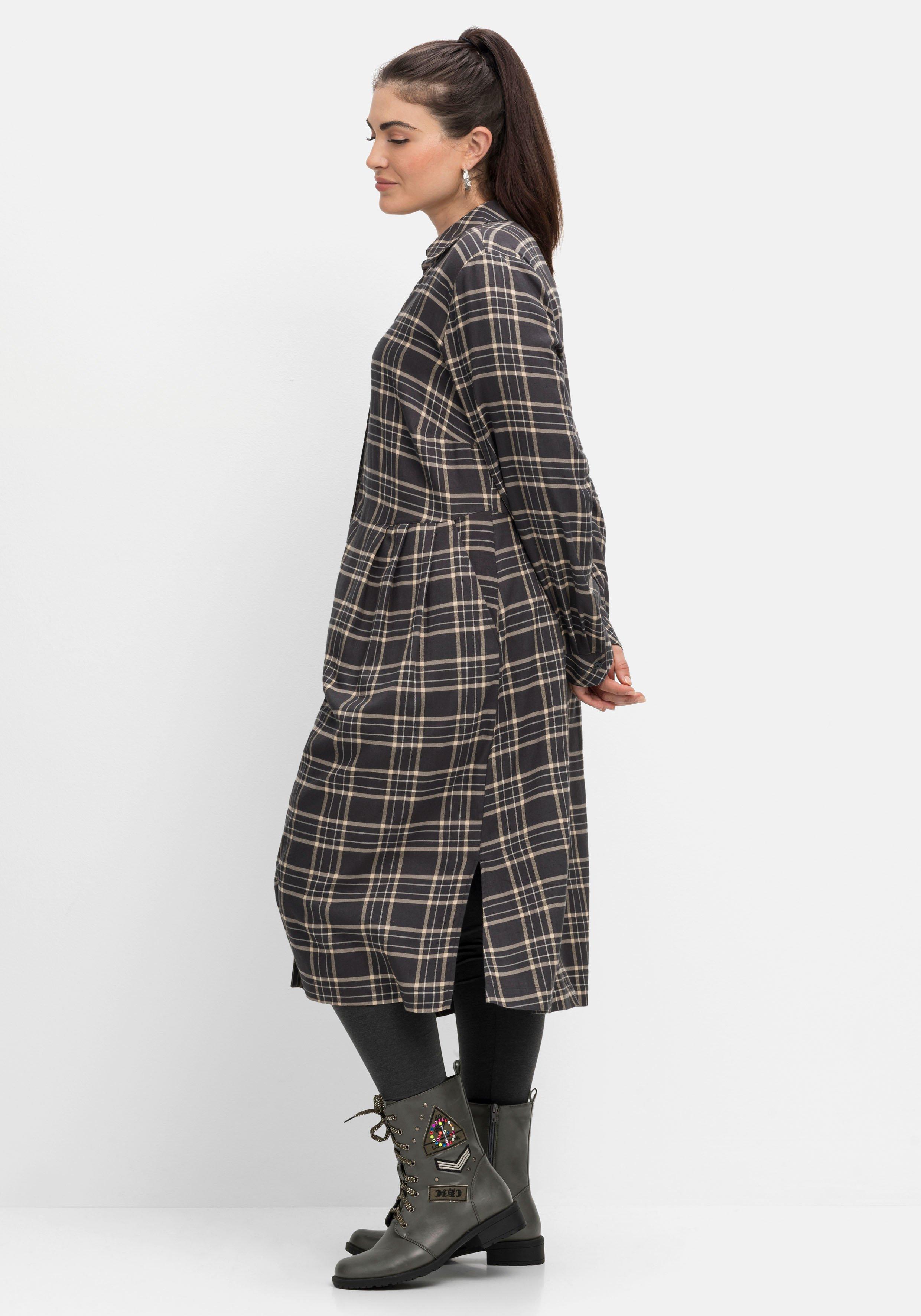 Kariertes Blusenkleid mit Taillennaht