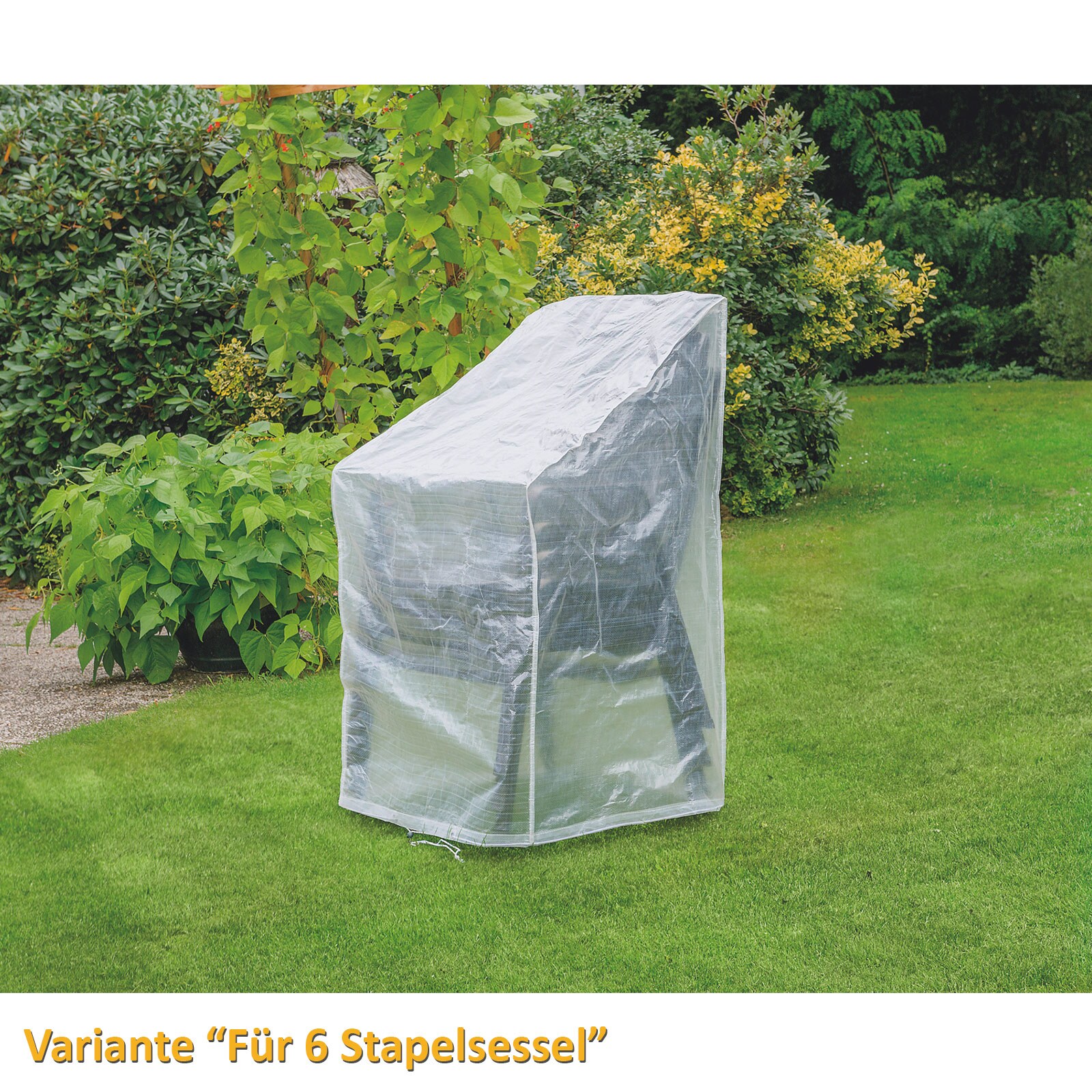 WEHNCKE Gartenmöbel Schutzhülle Hülle Plane Abdeckung Abdeckplane transparent PE Variante: Für 6 Stapel Sessel