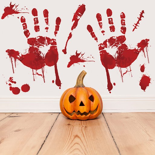 (8er Set) Halloween Fenster Aufkleber Grusel Fenstersticker Deko - Blutige Hände