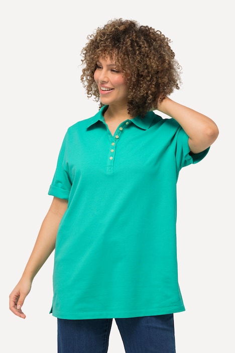 Poloshirt, Piqué, Polokragen, Samt-Knopfleiste, Halbarm
