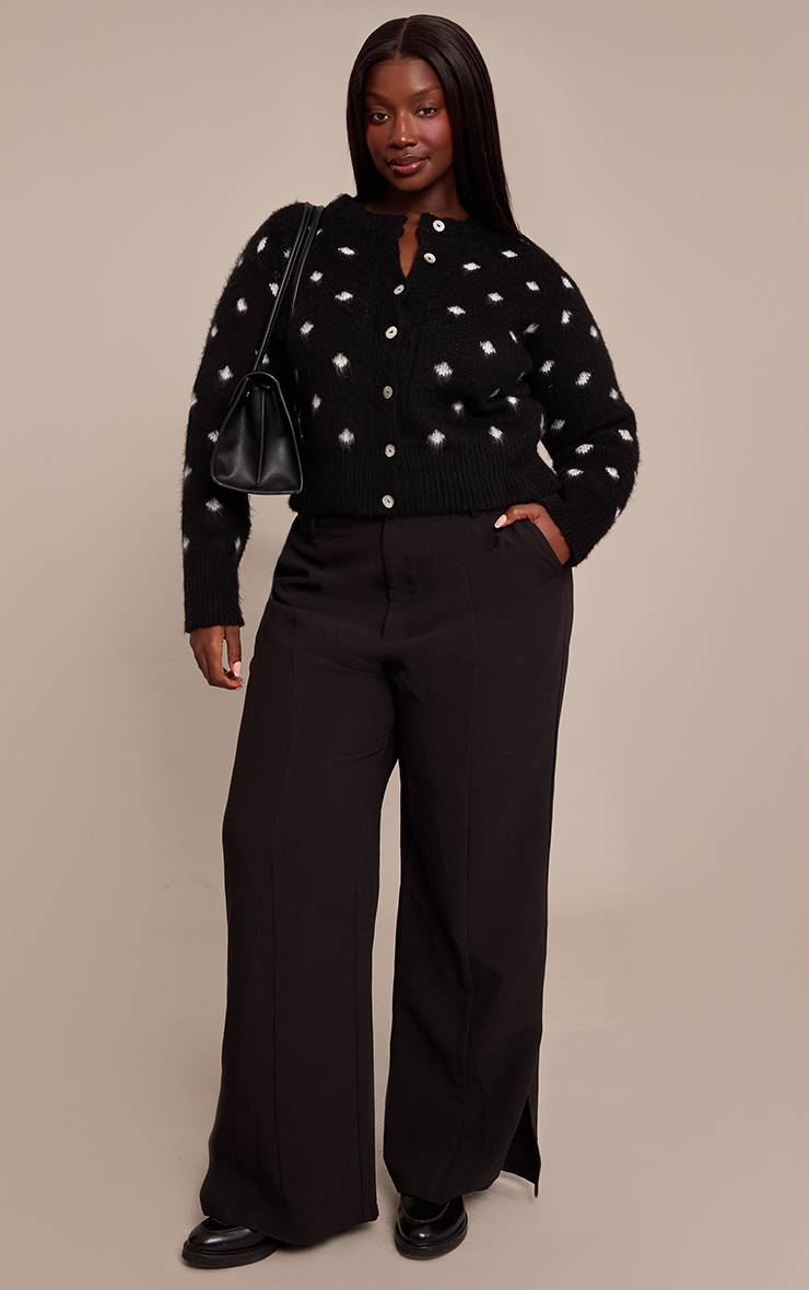 Noir Cardigan Grande Taille En Maille Brossée À Pois