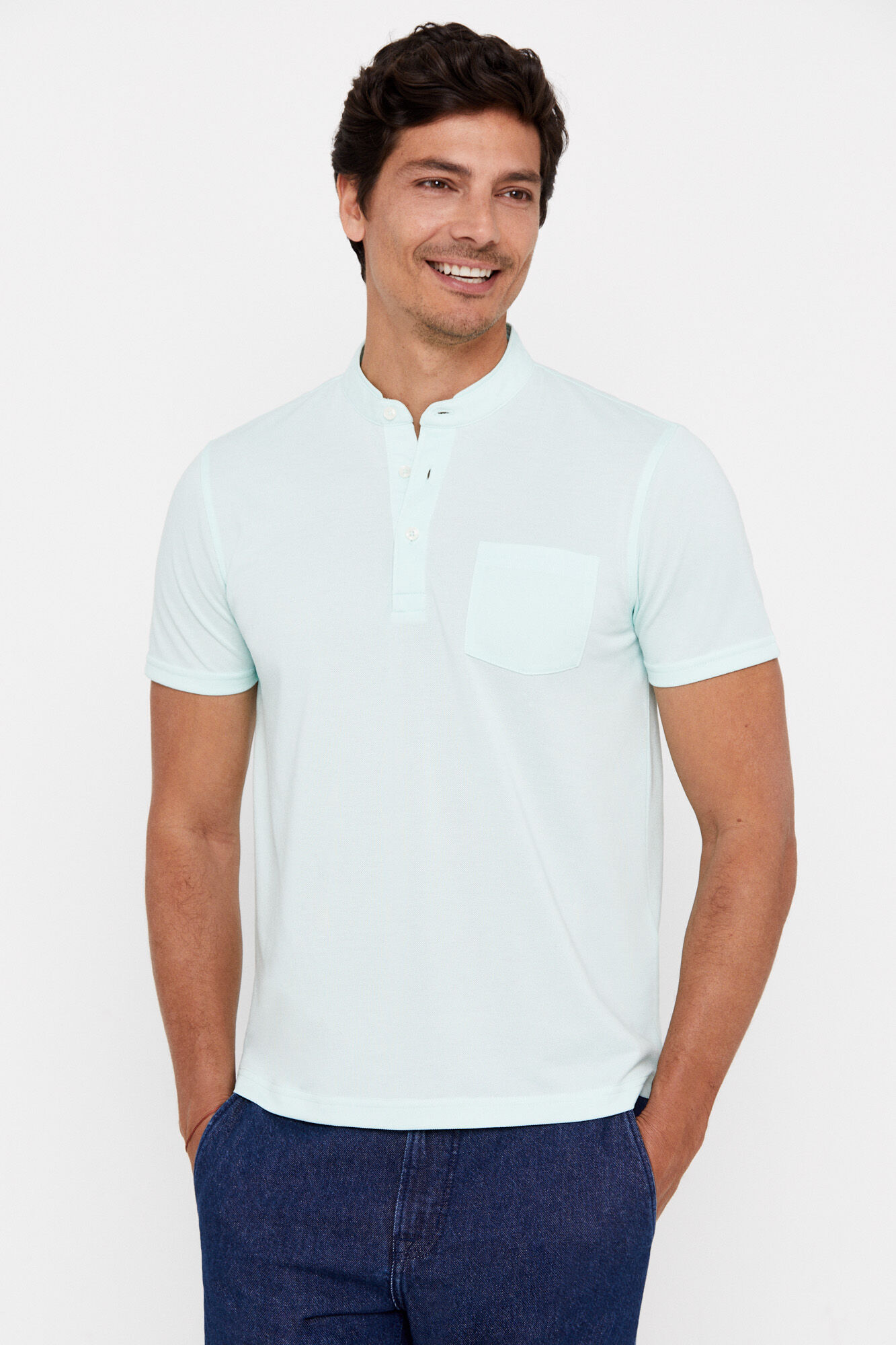 Camisa polo Coolmax com gola mandarim - Verde