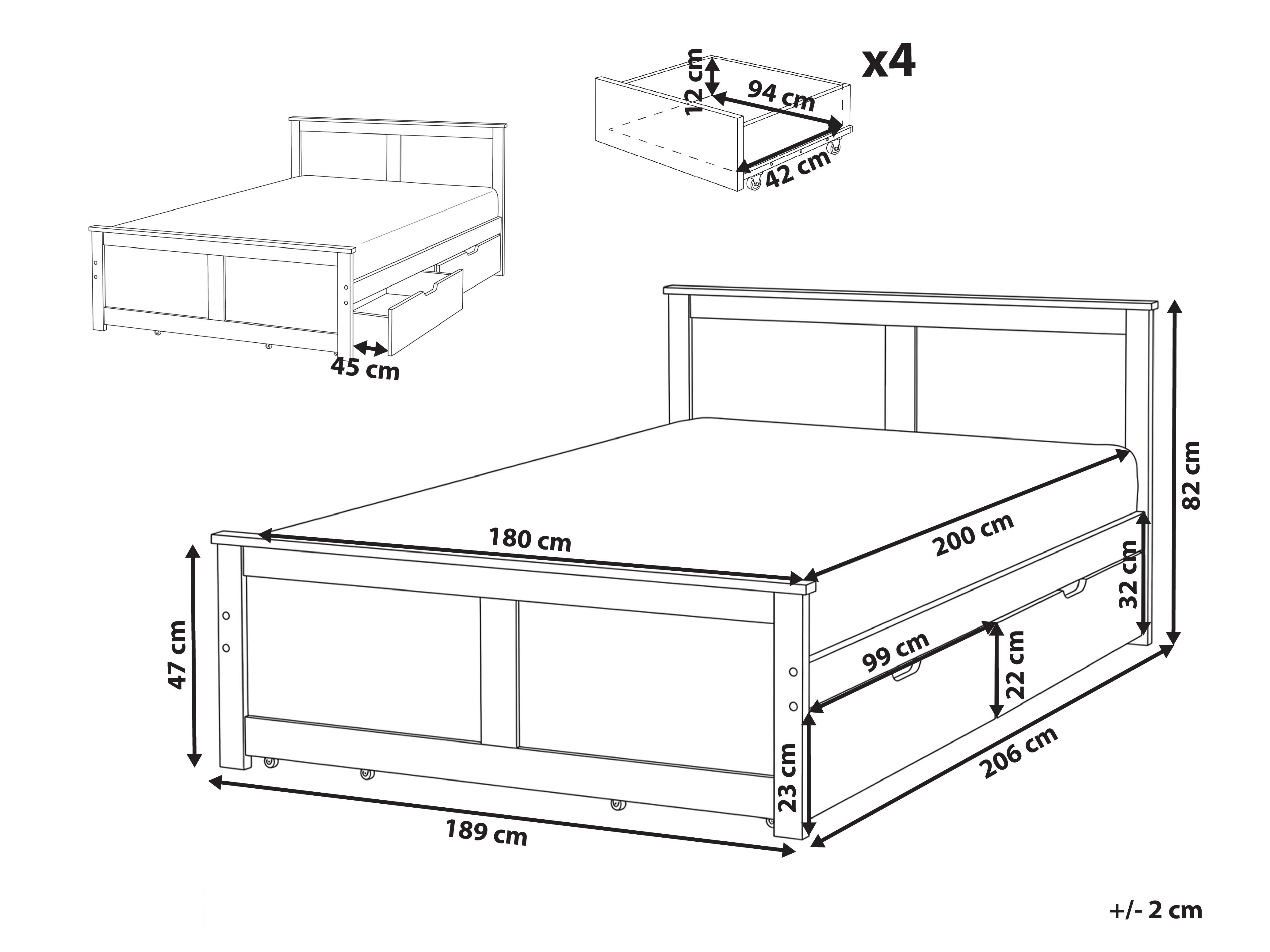 Bed met 4 lades Dennenhout DAUPHIN 180 x 200 cm Lichtbruin