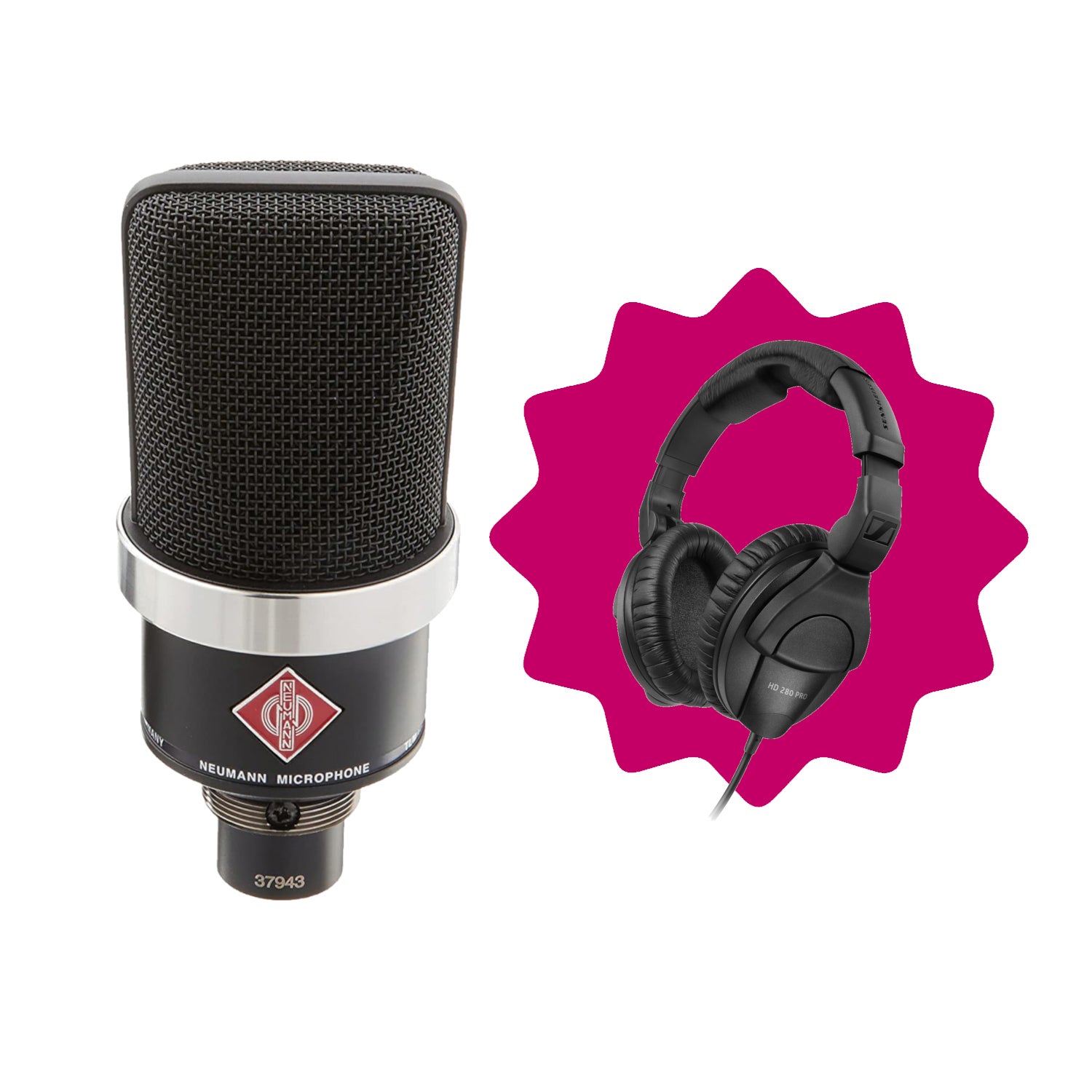 Neumann TLM 102 BK condensatormicrofoon met Sennheiser HD 280 koptelefoon