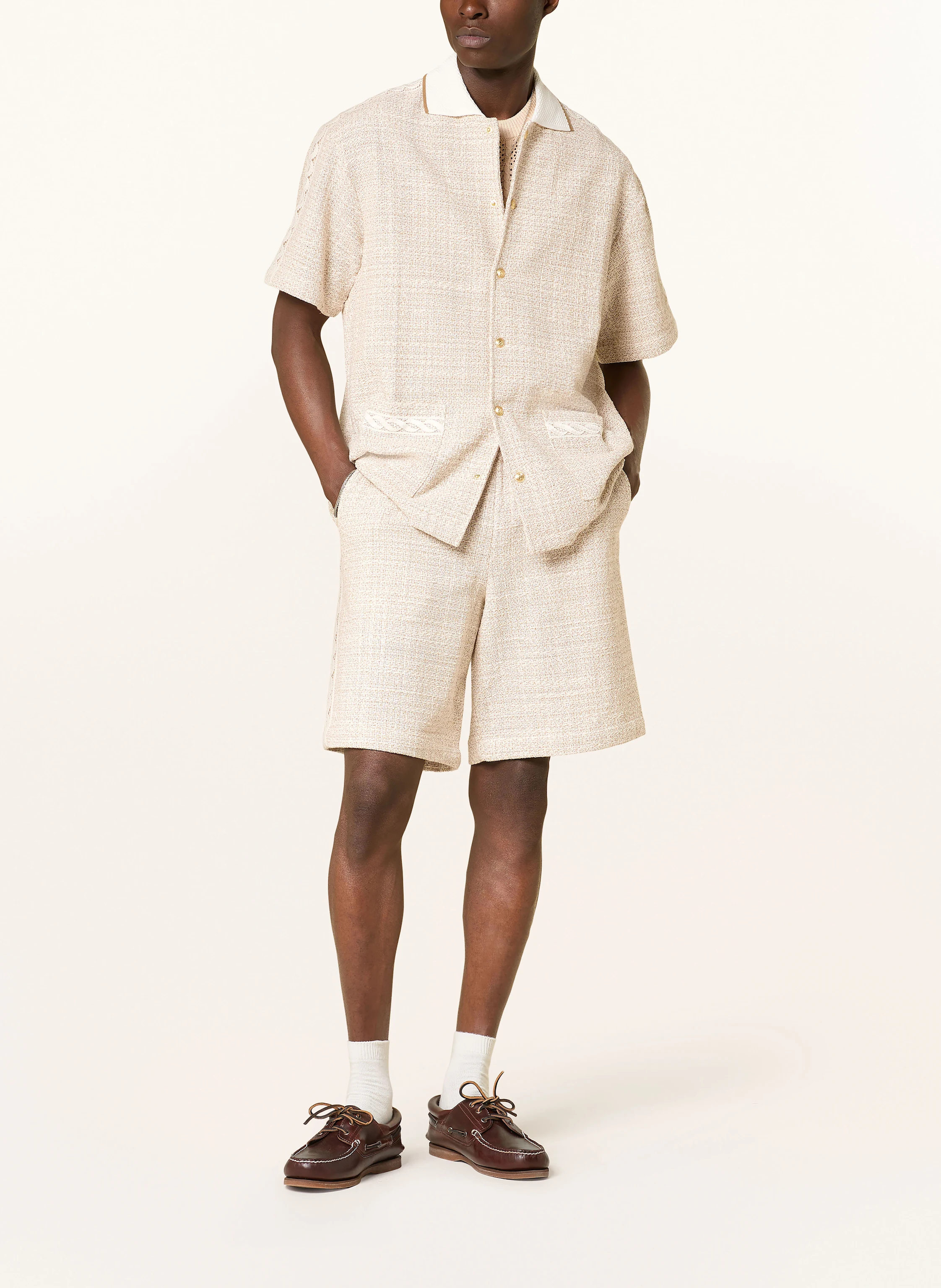 DRÔLE DE MONSIEUR Kurzarm-Hemd Comfort Fit aus Tweed