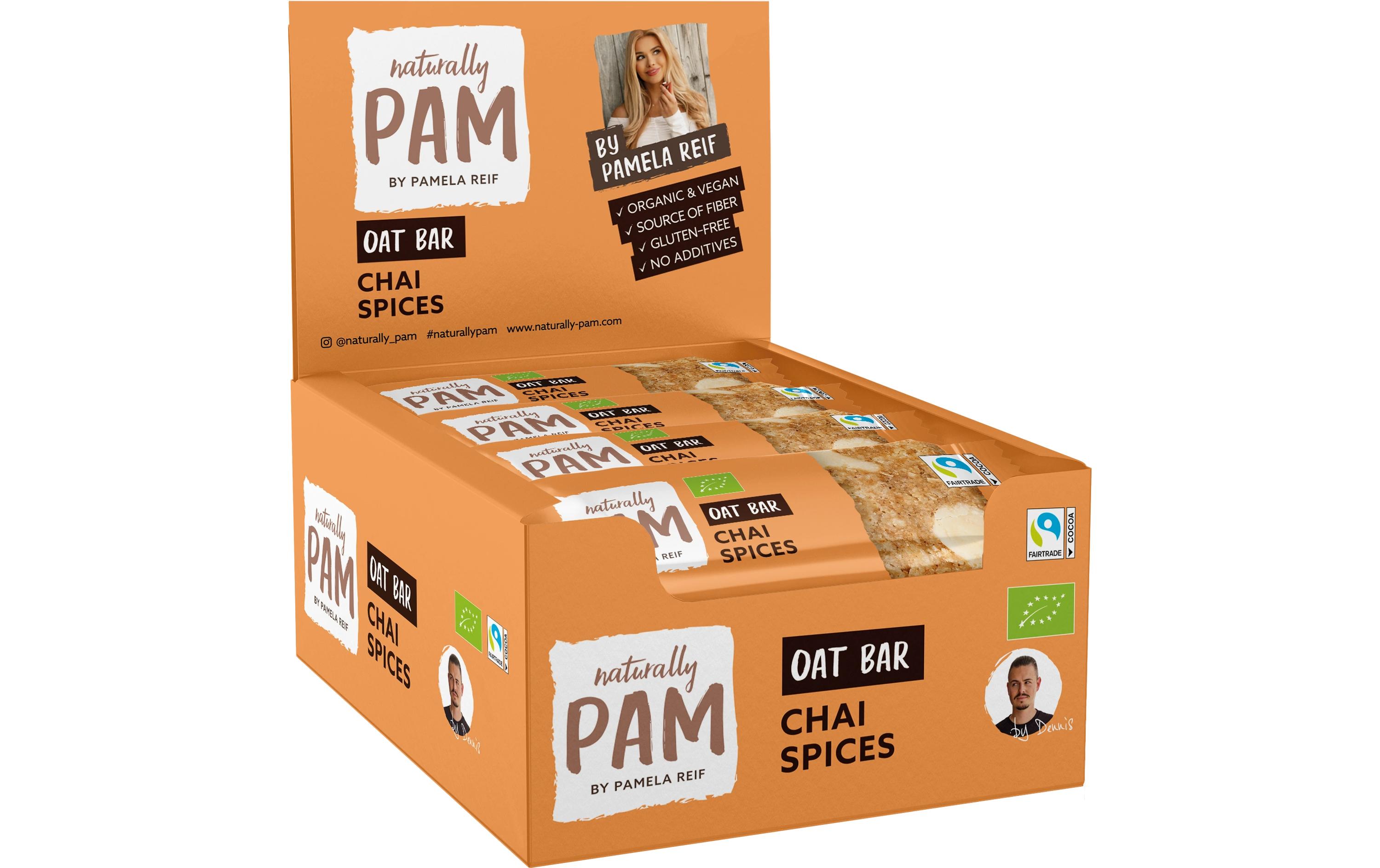 Riegel Bio Oat Bar – Chai Spices 12 x 40 gBiologisch zertifizierter Haferflockenriegel von Pamela Reif