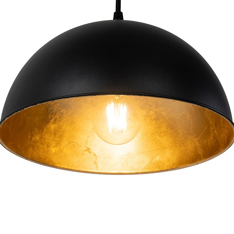 Industriële hanglamp zwart met goud 3-lichts - Magnax