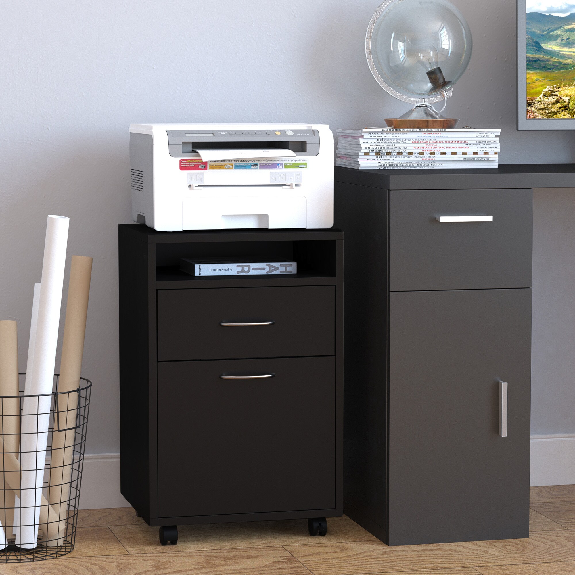 HOMCOM Aktenschrank mit Rollen schwarz 40L x 35B x 60H cm