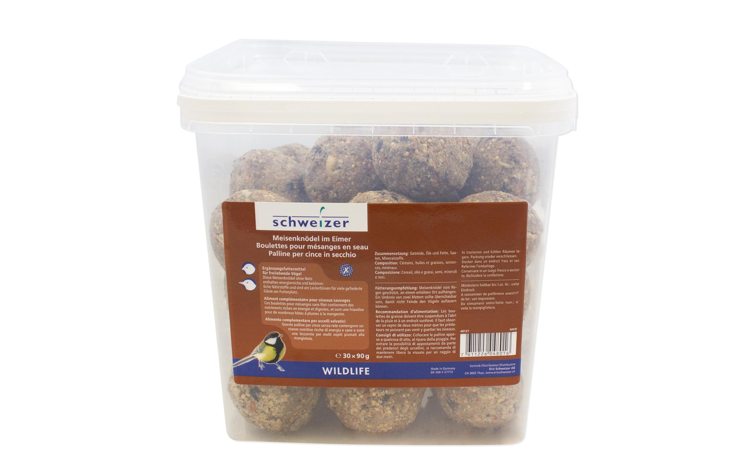 Wintervogelfutter Meisenknödel im Eimer, 30 x 90 g, netzfreiErgänzungsfutter für freilebende Vögel