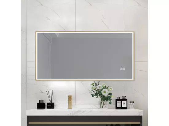Miroir salle de bain LED 110x60cm anti buée avec cadre doré LB-126080G