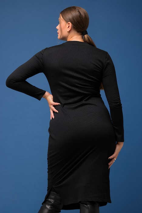 Jersey-Midikleid, Slim Fit, Rippjersey, Stehkragen, Langarm