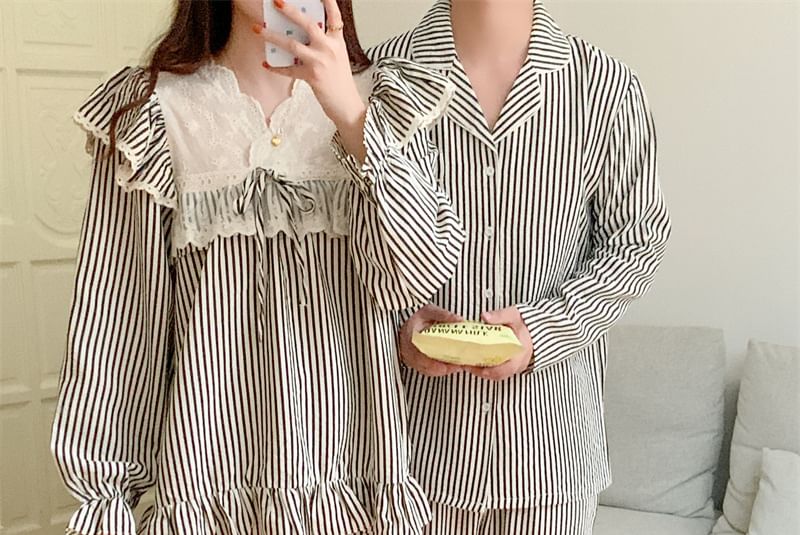 Sadelle - Bijpassende gestreepte pyjamatop / broek / jurk / set voor koppels