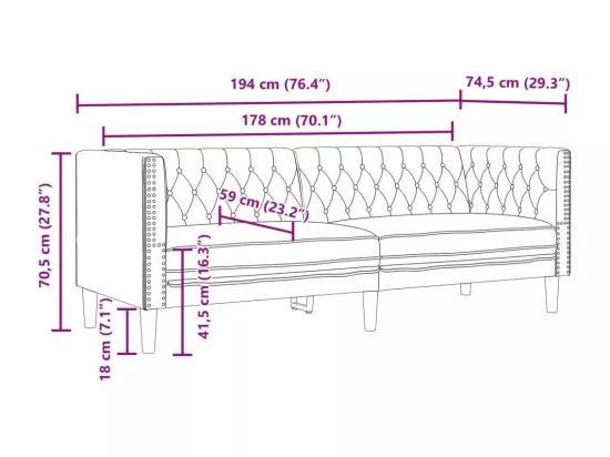 Canapé à 3 places Chesterfield crème similicuir
