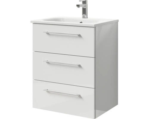 Pelipal Sunline 121 badkamermeubelset, BxHxD 61 x 74 x 46 cm, hoogglans witte fronten, met mineraalstenen wastafel en badmeubel met 3 laden