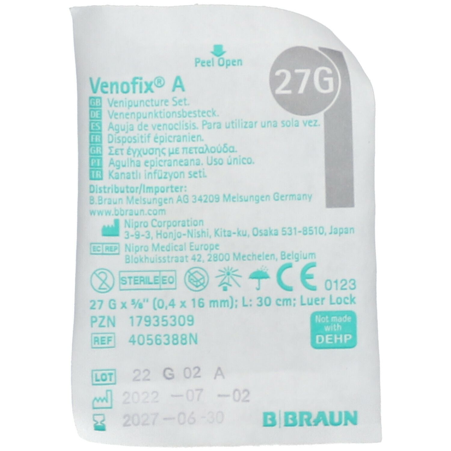 VENOFIX A Venenpunktionsbesteck 27 G 0,4x16mm 30cm grau