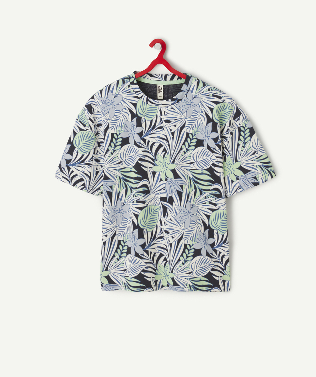 t-shirt manches courtes garçon en coton bio imprimé feuilles