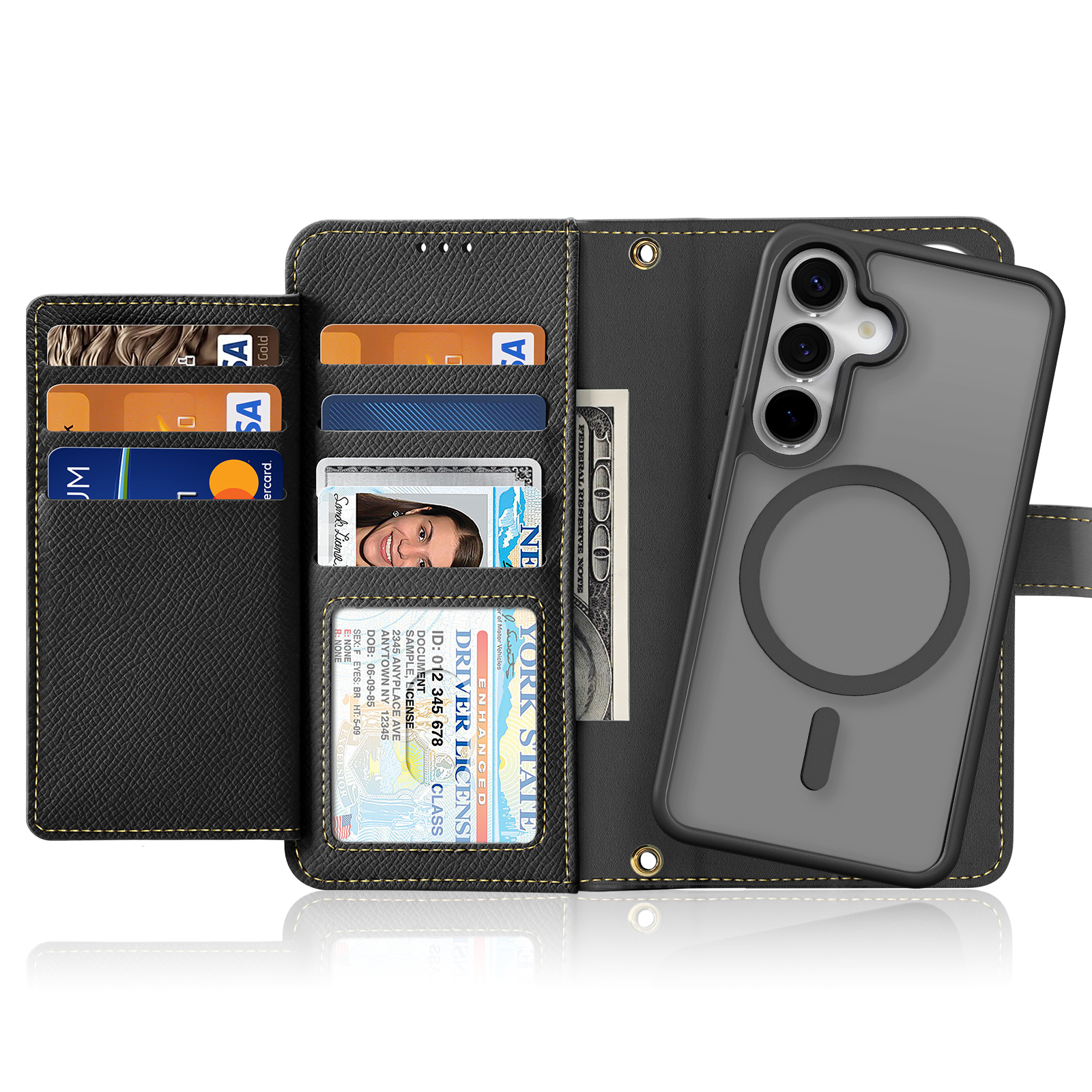 Samsung Galaxy S25 Leder Tasche mit Kartenfächer   Münzfach   Magnetische Schutzhülle - Schwarz