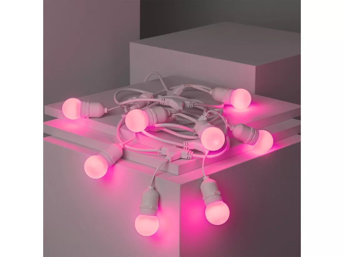Kit Guirlande Waterproof 5.5m Blanche + 8 Ampoules LED E27 G45 3W de Couleurs Rose