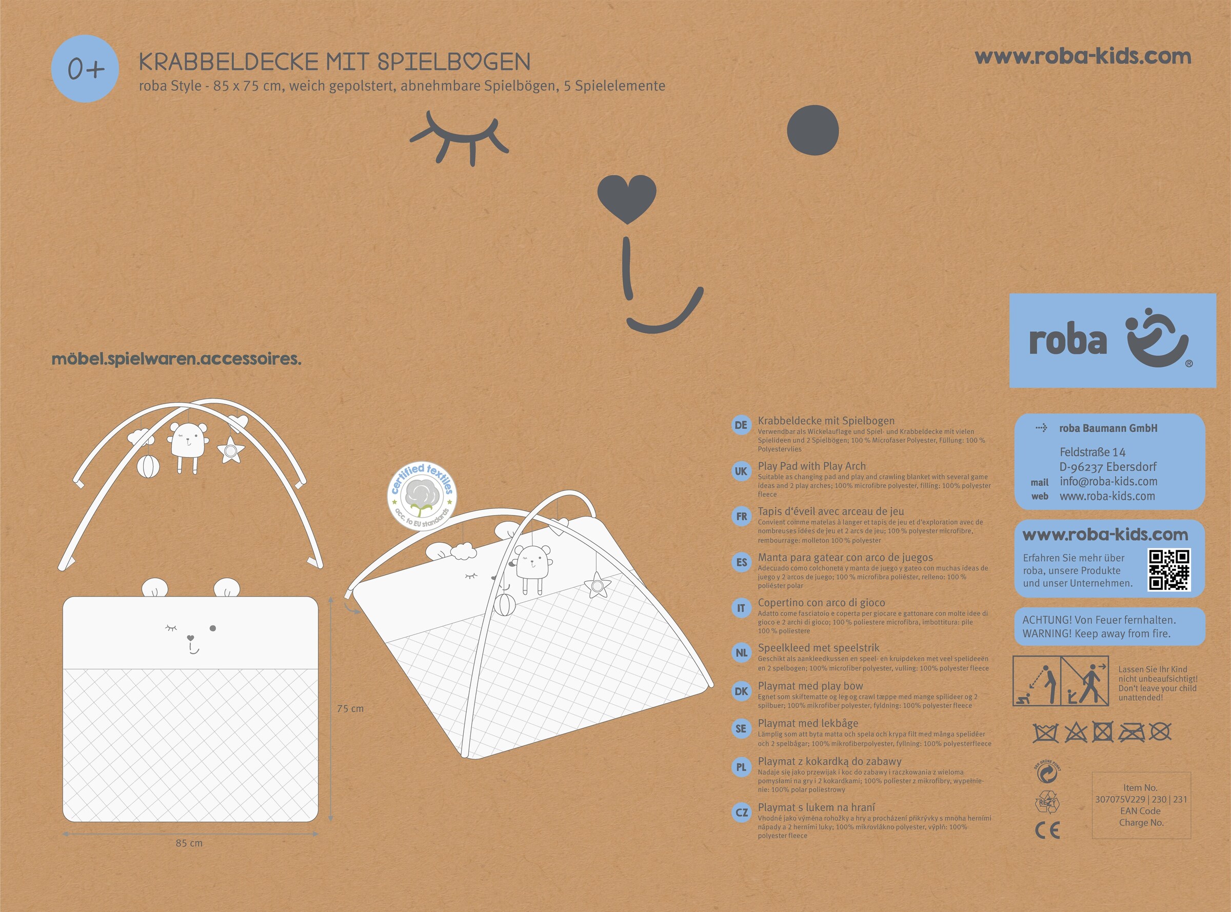 roba Krabbeldecke mit Spielbogen roba Style grau