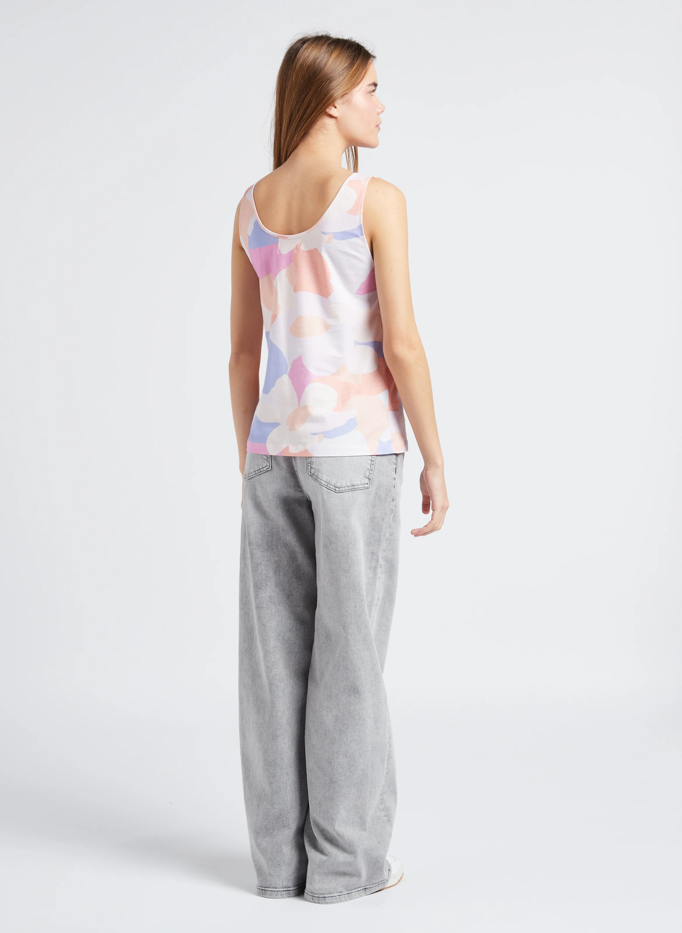 LINA - Jean ample taille haute en coton mélangé | Gris