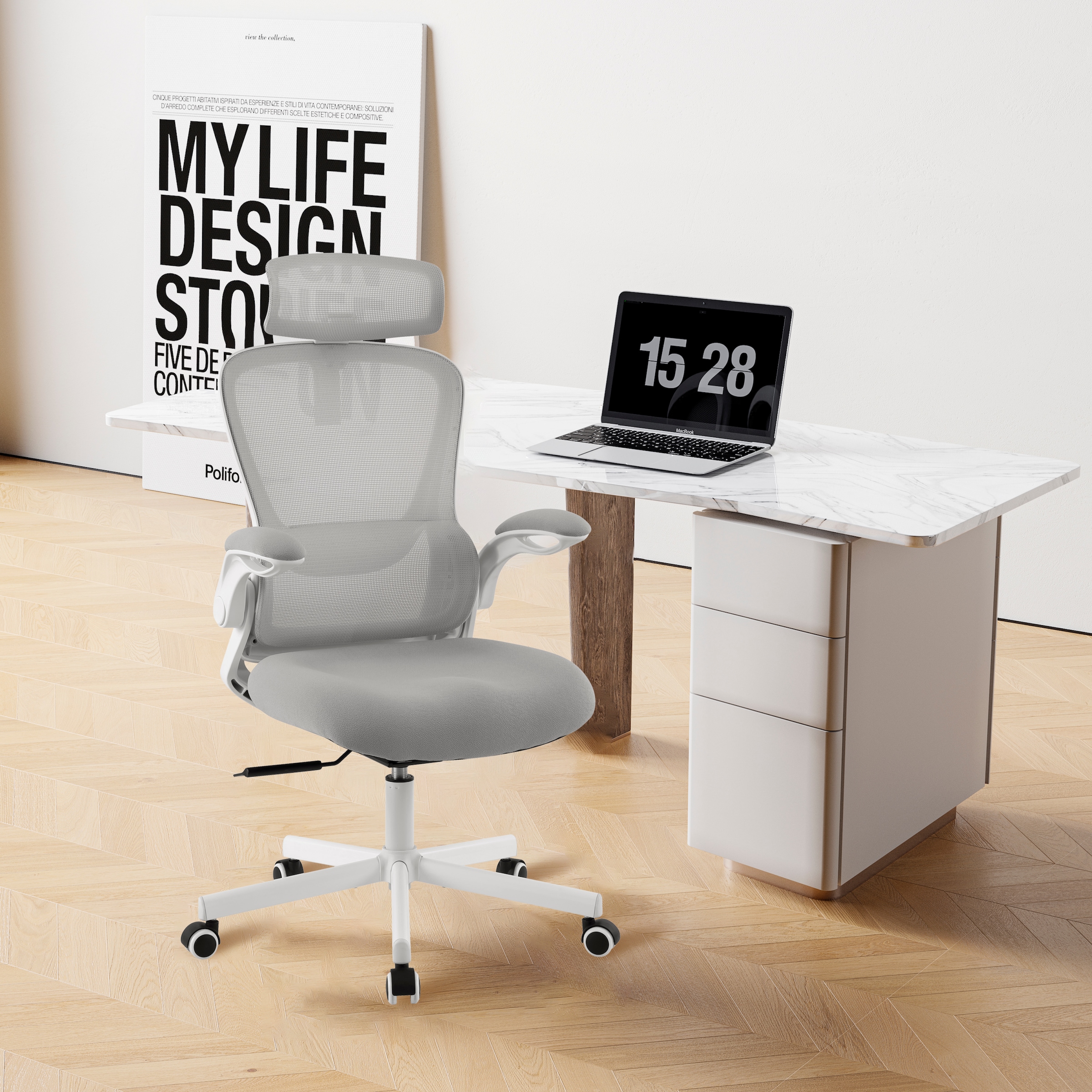 PLACES OF STYLE Bürostuhl »SACILE« () mit Lordosenstütze, atmungsaktiv, klappbare Armlehnen