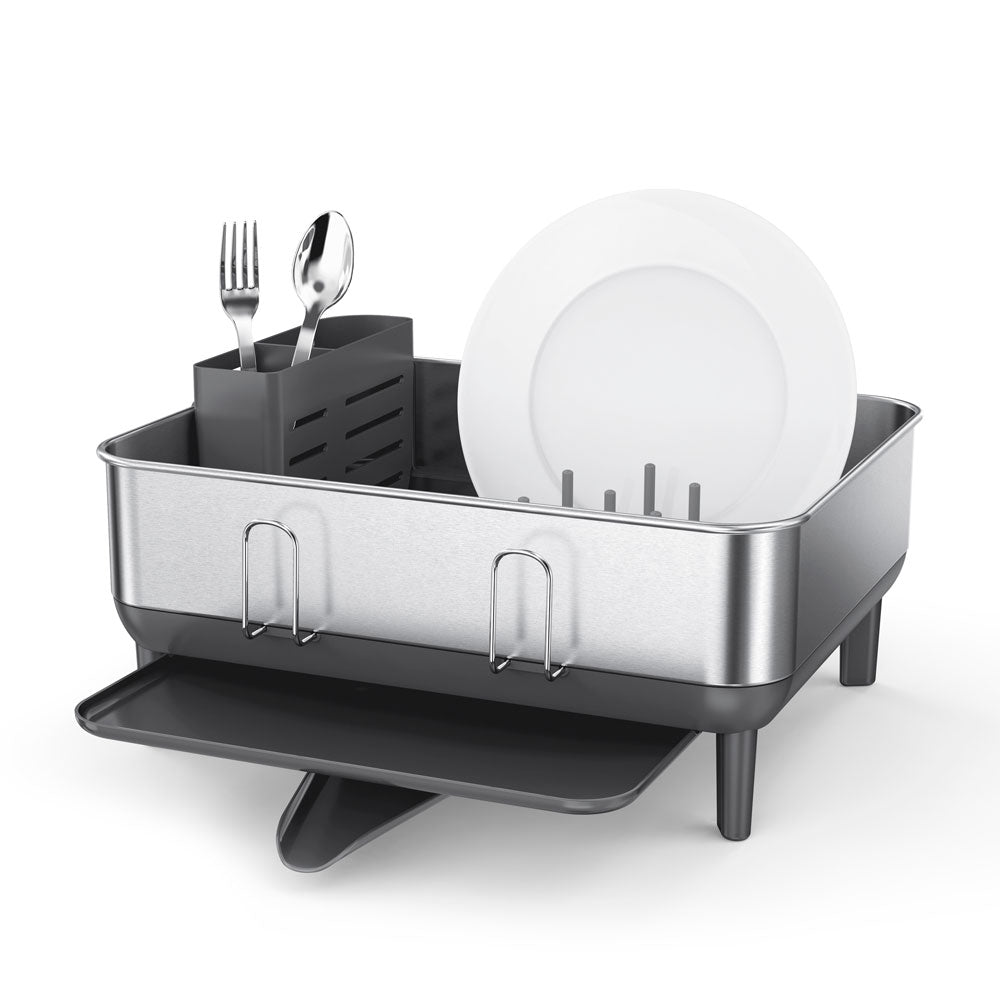 Egouttoir compact noir avec un cadre en acier inoxydable Simplehuman