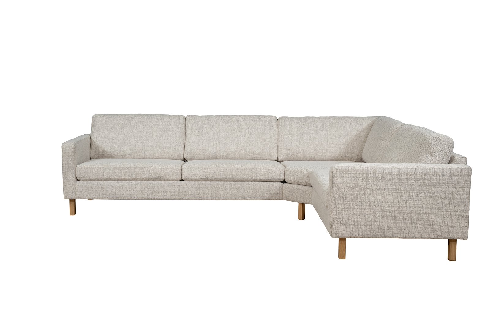 Mandal hjørnesofa Oppsett KB. 3-seter, hjørnemodul, 1,5-seter Big. Big hjørnemodul. Tekstil Nivus 203 Lin Creme. Arm 16, Duo puter, Firkantet ben 16 cm Natur. Skum
