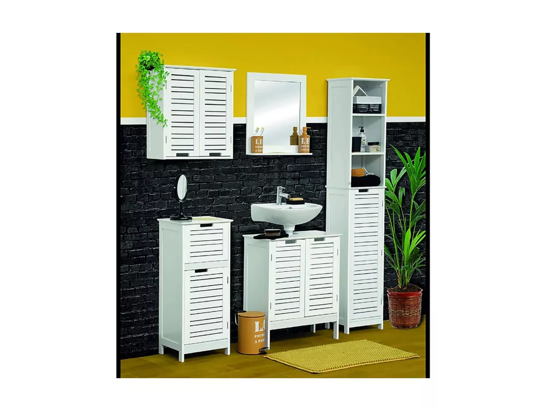 Meuble sous lavabo 2 Portes et 1 Etagère intérieure H 70 cm - Blanc Miami