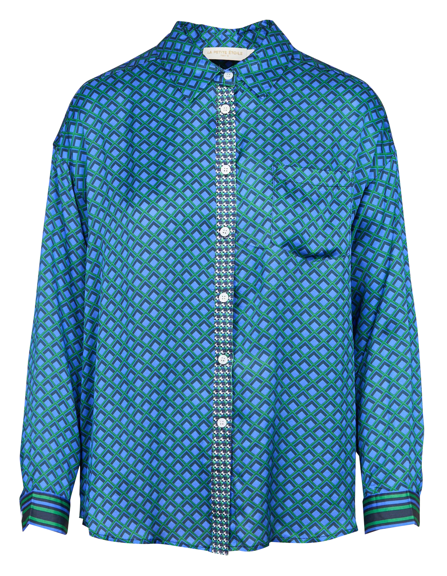 CHANICE - Chemise satinée ample à motif | Vert