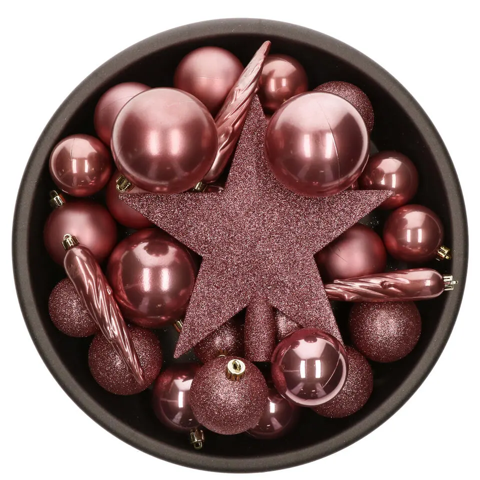 Bellatio decorations Kerstballen - 33x st - oudroze - met piek