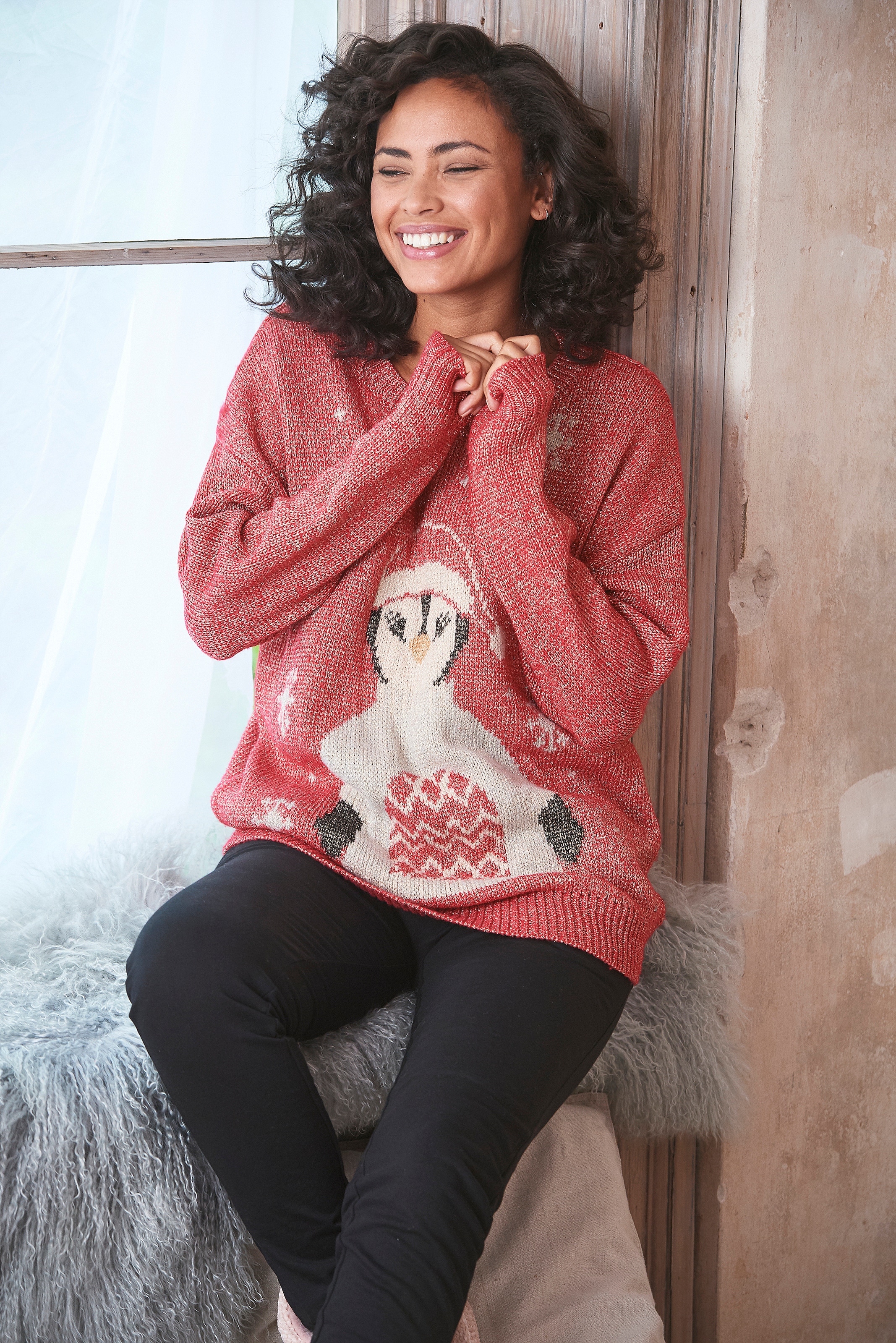LASCANA Sweater , Weihnachtspullover mit eingestricktem Motiv, Loungewear